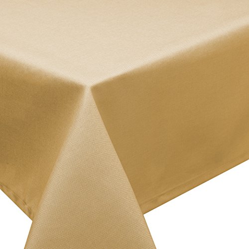 Tischdecke Fleckschutz LOTUS Effekt Garten LEINEN Optik bügelfrei abwaschbar uni Farbe Gold Größe oval 135x180 cm von Schwar Textilien