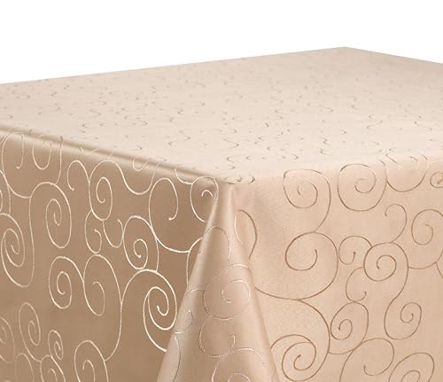 Tischdecke Tafeldecke DAMAST Ornamente Kringel Tischtuch mit Seidenglanz Fleck abweisend pflegeleicht schnelltrocknend 13 Farben (Cappuccino, 110x140 cm) von Schwar Textilien