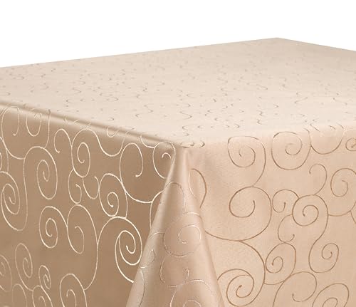 Tischdecke Tafeldecke DAMAST Ornamente Kringel Tischtuch mit Seidenglanz Fleck abweisend pflegeleicht schnelltrocknend 13 Farben (Cappuccino, 90x90 cm) von Schwar Textilien