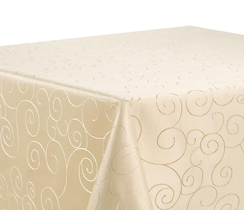 Tischdecke Tafeldecke DAMAST Ornamente Kringel Tischtuch mit Seidenglanz Fleck abweisend pflegeleicht schnelltrocknend 13 Farben (Creme, 110x180 cm) von Schwar Textilien