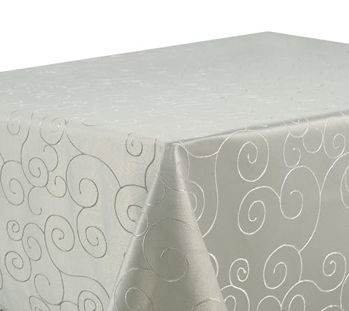 Tischdecke Tafeldecke DAMAST Ornamente Kringel Tischtuch mit Seidenglanz Fleck abweisend pflegeleicht schnelltrocknend 13 Farben (Hellgrau, 130x260 cm) von Schwar Textilien