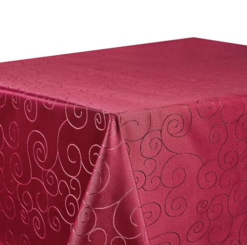 Tischdecke Tafeldecke DAMAST Ornamente Kringel Tischtuch mit Seidenglanz Fleck abweisend pflegeleicht schnelltrocknend 13 Farben (Rot, 110x180 cm) von Schwar Textilien