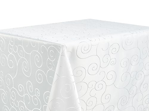 Tischdecke Tafeldecke DAMAST Ornamente Kringel Tischtuch mit Seidenglanz Fleck abweisend pflegeleicht schnelltrocknend 13 Farben (Weiß, 160x300 cm) von Schwar Textilien