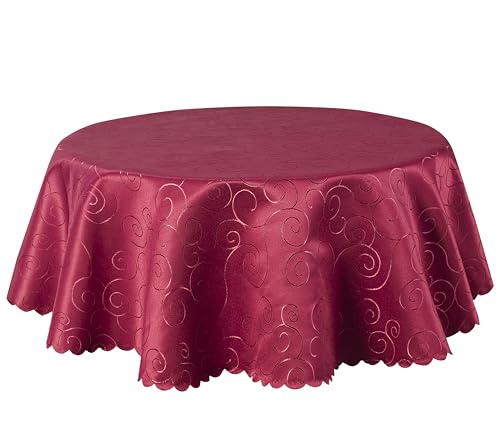 Tischdecke mit Ornamenten Kringel Fleck abweisend pflegeleicht und bügelfrei in hochwertiger DAMAST Qualität rund und oval (Rot, 135 cm rund) von Schwar Textilien