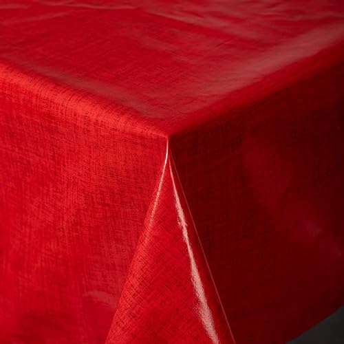 Wachstuch Tischdecke Gartentischdecke Maldecke Basteldecke PVC abwaschbar Tischwäsche einfarbig mit Leinenstruktur Chester (Rot, 140 cm rund) von Schwar Textilien