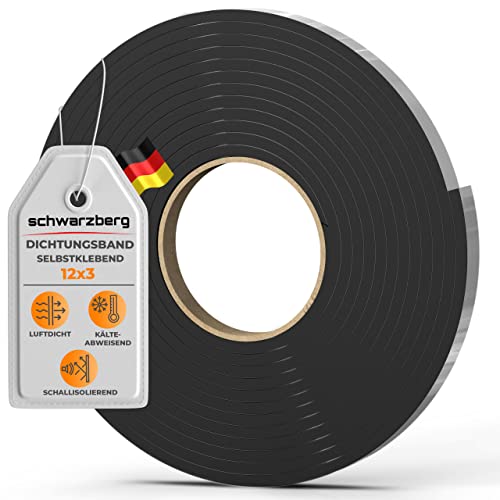 SCHWARZBERG Dichtungsband selbstklebend - Universal - 12mm x 3mm x 15m - Thermoband isolierend für Fenster und Türen - Schaumstoff aus Zellkautschuk von Schwarzberg