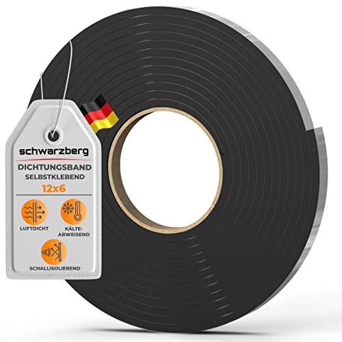 SCHWARZBERG Dichtungsband selbstklebend - Universal - 12mm x 6mm x 15m - Thermoband isolierend für Fenster und Türen - Schaumstoff aus Zellkautschuk von Schwarzberg