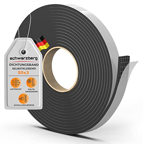 Schwarzberg Dichtungsband universal - Thermoband - 50mm x 3mm x 5m - isolierend und selbstklebend für Fenster und Türen - Schaumstoff aus Zellkautschuk von Schwarzberg