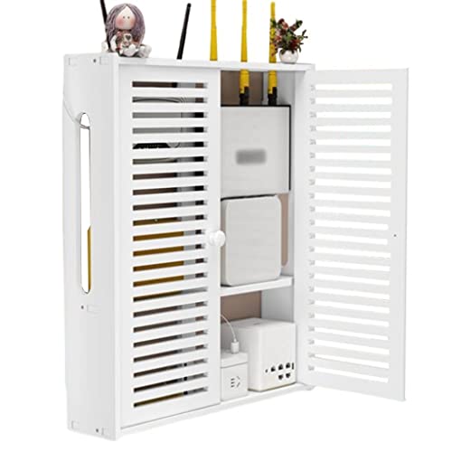 Router-Regal Aufbewahrungsbox Für WLAN-Router Punschfreies WLAN-Rack Dekorative Abschirmbox Zur Kabelaufbewahrung Set-Top-Box-Rack Schwebendes Wandregal (Color : Weiß, S : 42 * 10 * 50cm) von Schweberegale