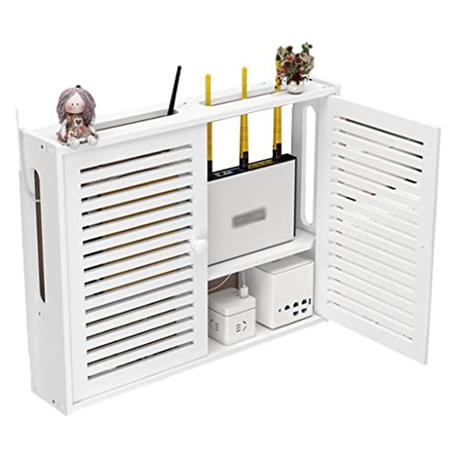 Router-Regal Aufbewahrungsbox Für WLAN-Router Punschfreies WLAN-Rack Dekorative Abschirmbox Zur Kabelaufbewahrung Set-Top-Box-Rack Schwebendes Wandregal (Color : Weiß, S : 50 * 10 * 39cm) von Schweberegale