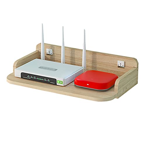 Router-Regal Massivholz Router Aufbewahrungsbox Wand-WLAN-Regal Arbeitszimmer Projektor Regal Set-Top-Box-Rack für das Wohnzimmer Starke Tragfähigkeit ( Color : Wood color , Size : 34*23*9cm ) von Schweberegale