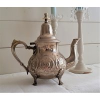 Antike Teekanne Aus Messing, Verchromt von SchwedenSchaetze