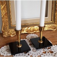 Paar Kerzenständer Art Deco Mit Steinplatten von SchwedenSchaetze