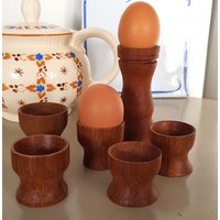 Set Von 6 Eierbechern Aus Teakholz von SchwedenSchaetze