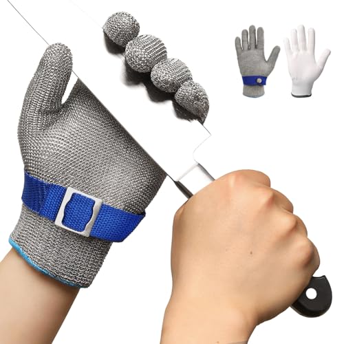 Schwer Schnittfeste Handschuhe,(Level A9/F) Schnittfest,PFAS Frei,Höchste AFSL-und EURO-Klassen,ultimativer Schnittschutz,Kettenhandschuh,Küchenhandschuhe zum Schneiden von Fleisch, Austernschälen(L) von Schwer