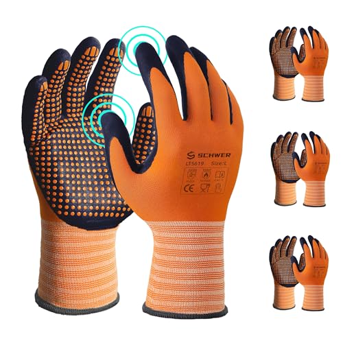 Schwer 3 Paar LT5619 Arbeitshandschuhe Level 4,Mikroschaum-Nitril & Nylon,Mikropunkt-Griff,Damen & Herren,Touchscreen,handschuhe für Kfz,Elektromontage,L von Schwer