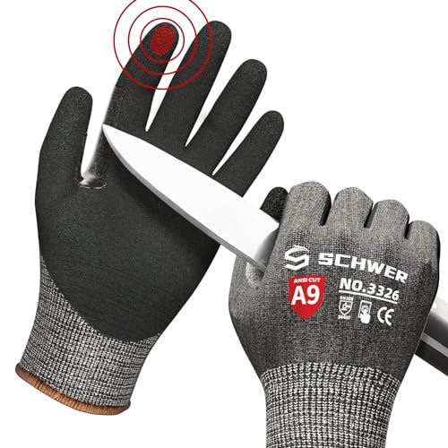 Schwer Schnittschutzhandschuhe LEVEL A9/F,erfüllt die höchsten US-amerikanischen und europäischen Normen für extremer Schnittschutz,PFAS-frei,langlebig,Rutschfest, haltbar, Touchscreen,schwarz,M von Schwer