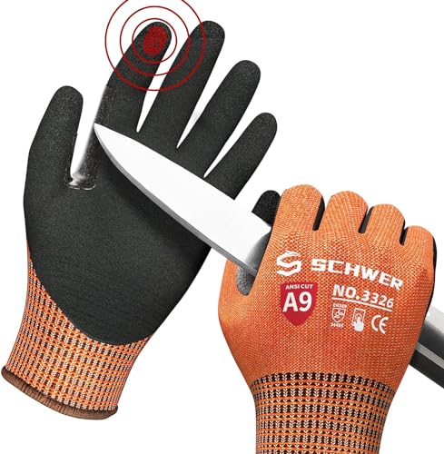 Schwer Schnittschutzhandschuhe LEVEL A9/F,erfüllt die höchsten US-amerikanischen und europäischen Normen für extremer Schnittschutz,PFAS-frei,langlebig,Rutschfest, haltbar, Touchscreen,orange, XL von Schwer