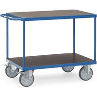 fetra® Schwerer Tisch- und Montagewagen, rutschsichere Ladefläche, 2 Etagen à 500 x 850 mm, brillantblau von fetra®