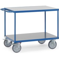 fetra® Schwerer Tisch- und Montagewagen, witterungsfeste Ladefläche, 2 Etagen à 600 x 1.000 mm, brillantblau von fetra®