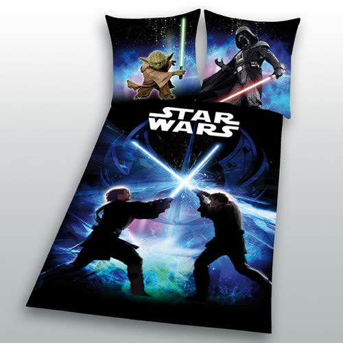 Bettwäsche Biber Star Wars Schwertkampf Luke Rey Finn Tico Yoda 155 x 220 cm NEU - All-In-One-Outlet-24 - von Schwerter