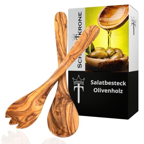 SCHWERTKRONE® Salatbesteck Holz [AUS ITALIENISCHEM OLIVENHOLZ] - Salatbesteck Olivenholz - Küchenutensilien Holz - Holzlöffel Set Olivenholz Kochbesteck - (Länge: 30cm) von Schwertkrone