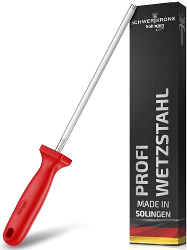 SCHWERTKRONE® Wetzstahl für Messer [MADE IN SOLINGEN - GERMANY] - Messerschärfer Stab - Wetzstab Messerstahl - Messerschärfer Knife Sharpener - Höchste Qualtiät für Profis (Chrom Vanadium) - 34cm ROT von Schwertkrone