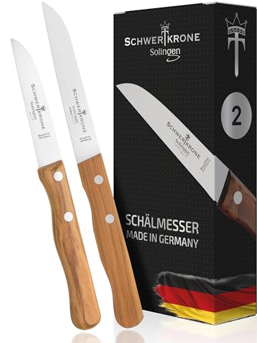 Schwertkrone® Gemüsemesser 3er Set Premium [MADE IN SOLINGEN - GERMANY] - Schälmesser Obstmesser - Küchenmesser klein scharf - Schneidemesser Kartoffelschälmesser - Allzweckmesser (Klinge: 3" + 4") von Schwertkrone