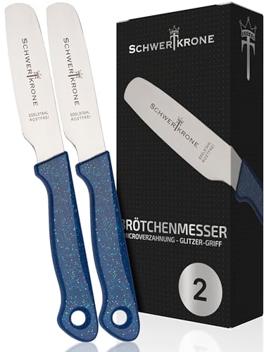 Schwertkrone 2er Set Brötchenmesser mit Mikroverzahnung und Glitzer-Griff - Frühstücksmesser aus rostfreiem Edelstahl, 20cm - Brotzeitmesser Schwertkrone 2er Set Brötchenmesser mit Mikroverzahnung und Glitzer-Griff - Frühstücksmesser aus rostfreiem Edelstahl, 20cm - Brotzeitmesser von Schwertkrone