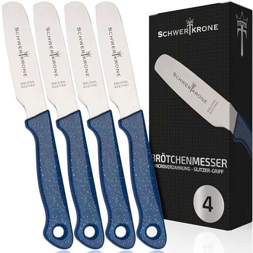 Schwertkrone 4er Set Brötchenmesser Buttermesser Brotzeitmesser Frühstücksmesser Messer Tafelmesser rostfrei gezahnt… von Schwertkrone