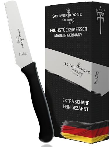 Schwertkrone Brötchenmesser Brotzeitmesser Frühstücksmesser Messer Tafelmesser rostfrei gezahnt spülmaschinengeeignet Solingen Germany (1-Stück) von Schwertkrone