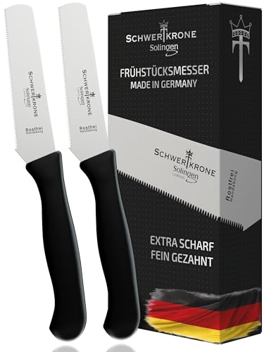 Schwertkrone Brötchenmesser Brotzeitmesser Frühstücksmesser Messer Tafelmesser rostfrei gezahnt spülmaschinengeeignet Solingen Germany (2-Stück) von Schwertkrone