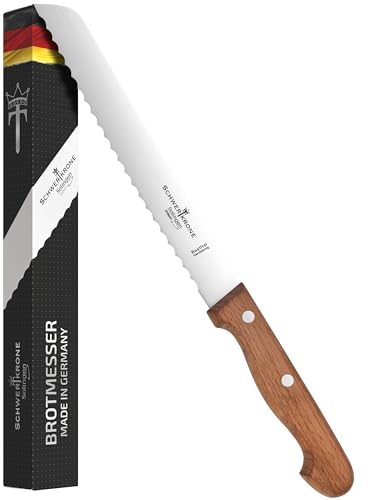 Schwertkrone® Brotmesser Holzgriff Wellenschliff [MADE IN SOLINGEN - GERMANY] - Bread Knife - Brotmesser mit Holzgriff - Brotschneidemesser - Sägemesser mit Buchen-Holzgriff (Klinge: 20cm) von Schwertkrone