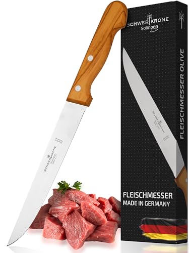 Schwertkrone Premium Fleischmesser mit Olivenholzgriff, Extra Scharf & Langlebig, Klinge 20 cm, Ideal für Küche & BBQ, Made in Solingen von Schwertkrone