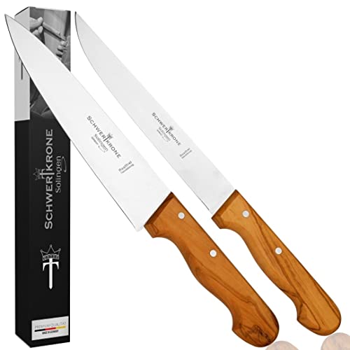 Schwertkrone Fleischmesser | Olivenholzgriff | Allzweckmesser | Schinkenmesser (Kochmesser Set 20cm) von Schwertkrone