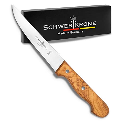 Schwertkrone Premium Schinkenmesser mit Olivenholzgriff - 15 cm Klinge - Vielseitig einsetzbares Stechmesser/Fleischmesser - Made in Solingen von Schwertkrone