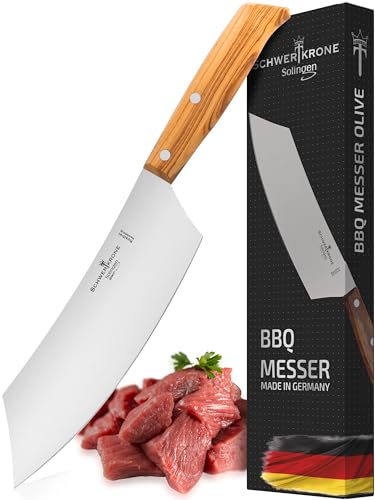 Schwertkrone Premium BBQ Messer - Edelstahl Chefmesser & Fleischmesser, Olivenholzgriff, Scharf, 35cm, Made in Germany von Schwertkrone