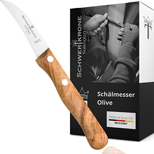 Schwertkrone Messer Solingen Germany Obstmesser/Gemüsemesser Scharf/Schälmesser Holz Olive 15,5 cm gebogen rostfrei Vogelschnabel (1) von Schwertkrone