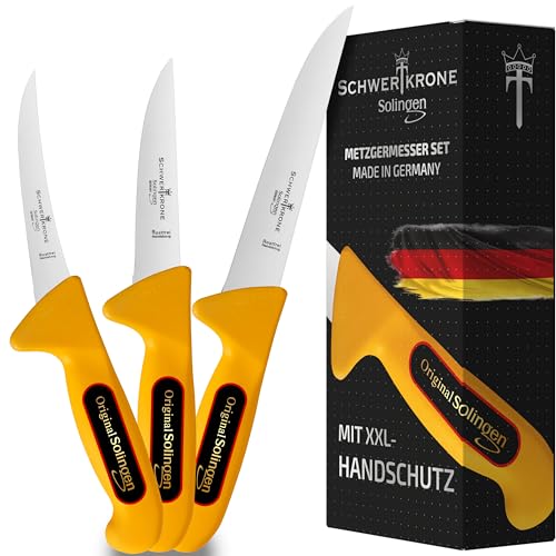 Schwertkrone Solingen Premium Metzgermesser Set, 3-teilig, professionelle Qualität, rostfreier Stahl, extra scharf, für Fleischbearbeitung und Küche von Schwertkrone