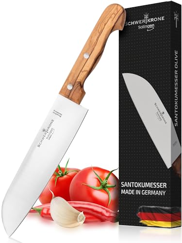 Schwertkrone Santoku Santokumesser Fleischmesser Olivenholzgriff Allzweckmesser Universalmesser (8" Santoku) von Schwertkrone