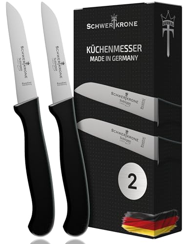 Schwertkrone Solingen Premium Schälmesser Set, 2-teilig – Scharfe Gemüsemesser, 7.5cm Klinge, Robuster Kunststoffgriff, Perfekt für Küche & Profis von Schwertkrone