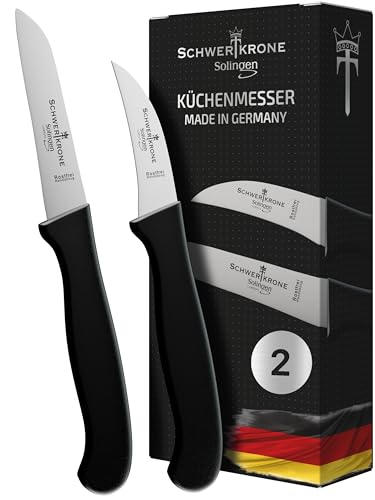 Schwertkrone Solingen Premium Schälmesser Set, 2er-Pack, gerade & gebogen, Universal Küchenmesser für Obst & Gemüse, spülmaschinenfest von Schwertkrone