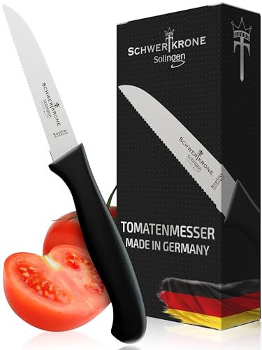 Schwertkrone® Schälmesser Tomatenmesser [MADE IN SOLINGEN - GERMANY] - Gemüsemesser Obstmesser - Küchenmesser klein scharf Schneidemesser Sägemesser - Allzweckmesser (Gezahnte Klinge: 7,5cm) von Schwertkrone