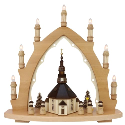 3D Lichterspitze Leuchterbogen Schwibbogen Lichterbogen 7-flammig (Seiffener Kirche "hell") von Schwibbo