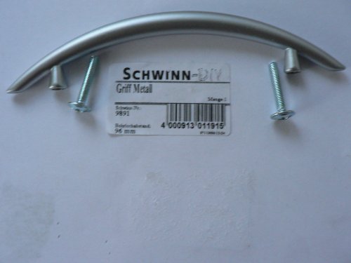 Schwinn Möbel-Griff, Metall silber matt, Bogengriff, Schwinn-Design, 140mm, Bohrlochabstand 96mm, 1 Stück mit Montageschrauben, Artikelnr. 9891 von Schwinn