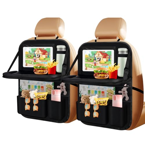 2 Stück Auto Organizer - Autositz Organizer Große Rückenlehnenschutz Auto Kinder, Tablet Tasche und Viele Taschen, Multifunktional Wasserdicht Rücksitz Organizer mit Klapptisch,Schwarz Auto Organizer von SciFiVisi