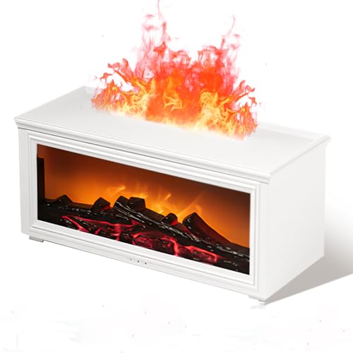 3-in-1 Aroma Diffuser mit LED Kamin, Flammeneffekt Diffusor für ätherische Öle Mit 7 Einstellbaren Flammenfarben, 280ml Luftbefeuchter, Mit Fernbedienung 3 Timer Wasserlose Abschaltautomatik (Weiß) von SciFiVisi