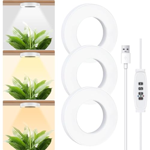 SciFiVisi 3 Stück Pflanzenlampe Led Vollspektrum, Pflanzenlicht mit Auto Timer 3 Farben 10 Helligkeiten, LED Pflanzenlampe für Zimmerpflanzen (Weiß 3 Köpfe) von SciFiVisi