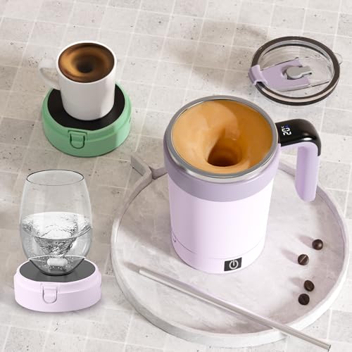 SciFiVisi Selbstrührende Kaffeetasse, 380ml Utomatic Magnetic Stirring Coffee Mug aus Edelstahl, Intelligenter Magnetischer Automatischer Rührbecher zur Temperaturmessung für Kaffee, Milch (Lila) von SciFiVisi