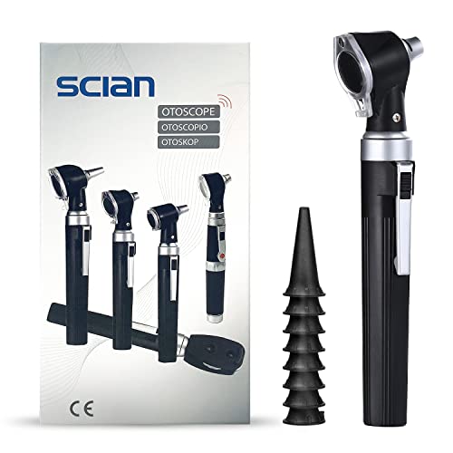 Scian Otoskop Kit – Ear Scope Otoskop mit LED Licht, 3 fache Vergrößerung, 4 Speculum Tips Größe, leichtes Diagnostik Ohrpflege-Tool für Kinder, Erwachsene, hunde, Heimgebrauch (Schwarz) von Scian